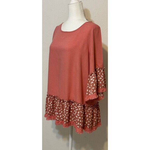 Umgee Size M Linen Blend Mix Media Animal Print Tunic Top Boho Festival - Picture 4 of 9